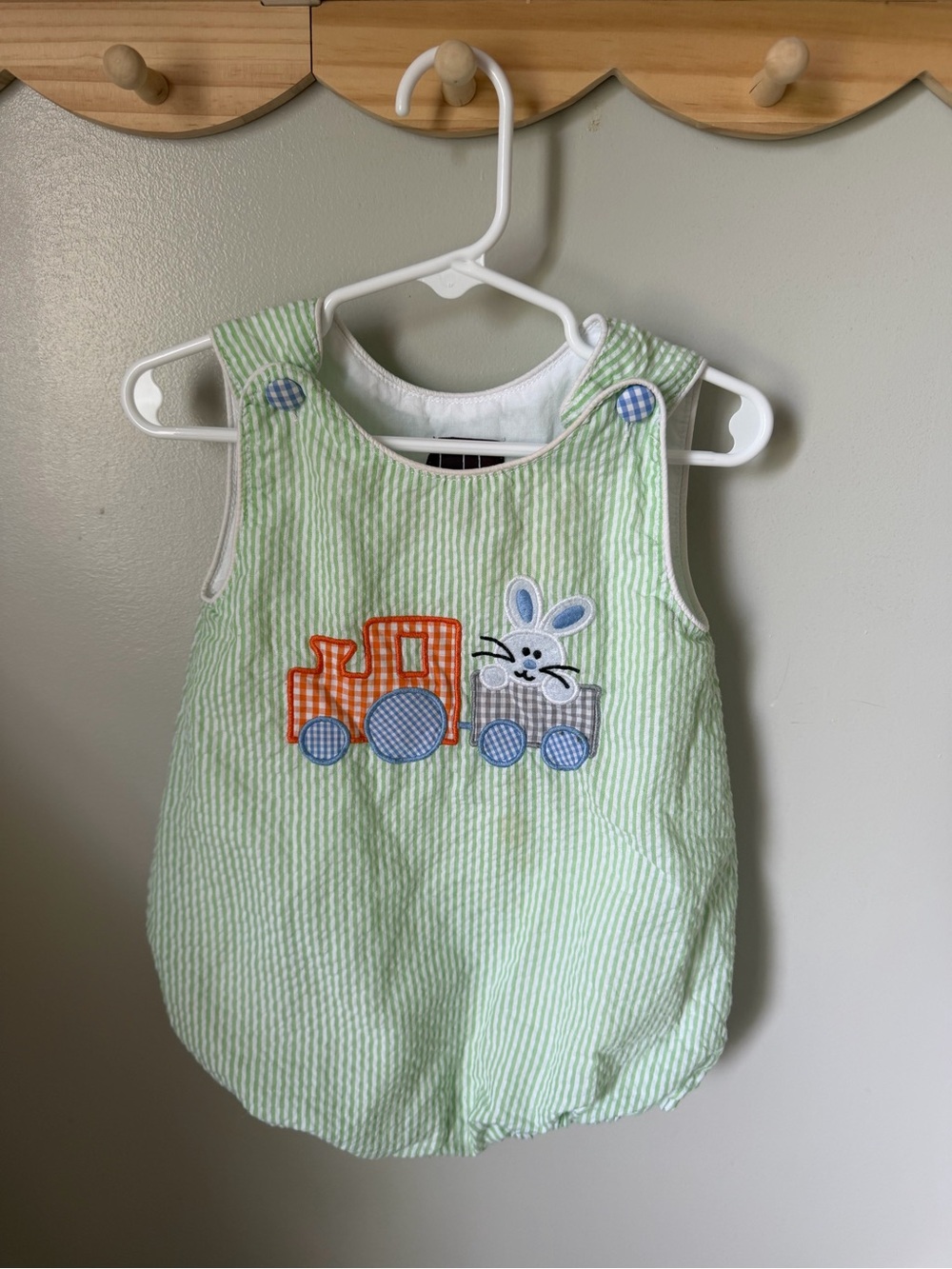 Lil Cactus Boys 18-24M Green White Seersucker Bunny Romper Sleeveless Snap